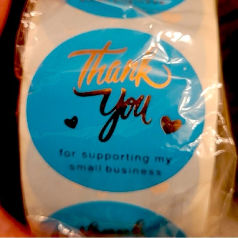 Thank You Sticker Labels 500 labels on roll. Teal Blue & Rose Gold, 1.5”x1.5”NWT